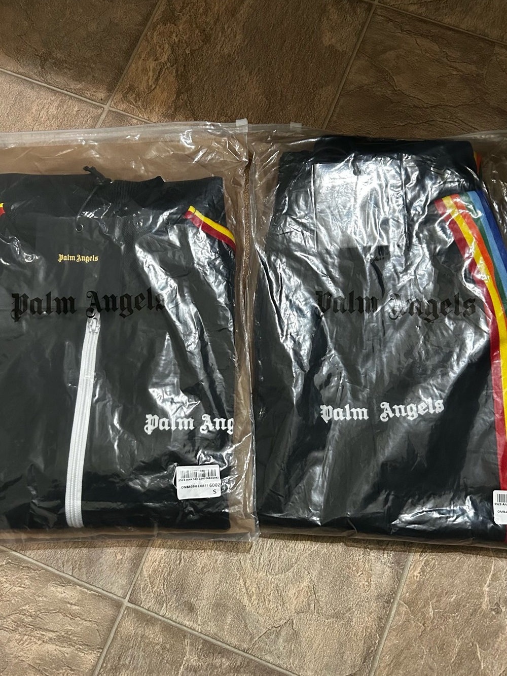 Palm Angels Black Track Jacket with Rainbow Shoulder Stripes